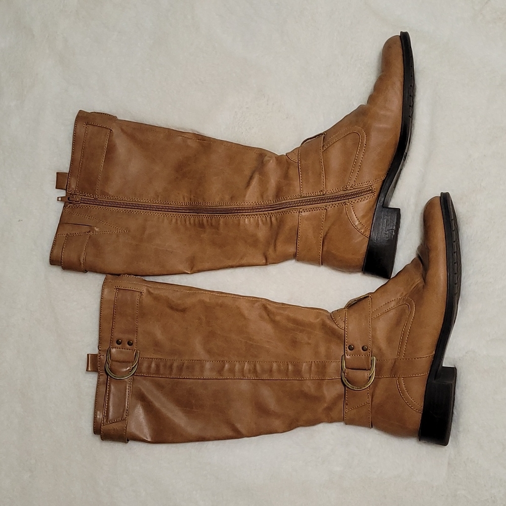 Aerosoles Tan Brown Faux Leather Fall Bohemian Hippie West Riding Boots